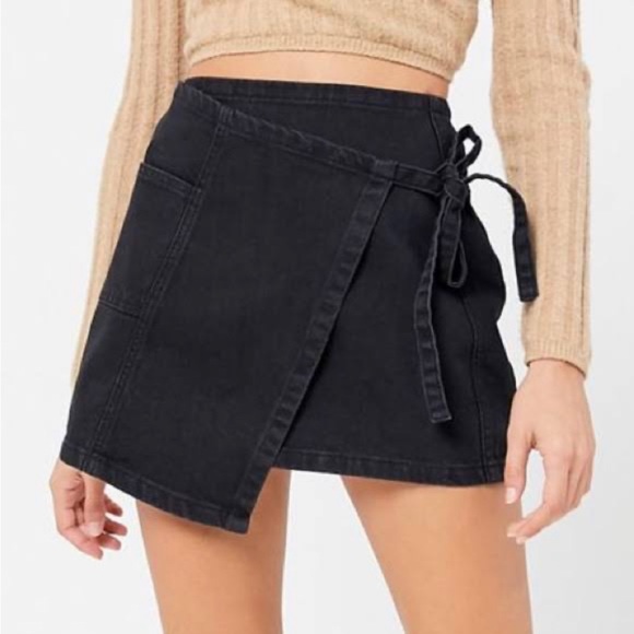 BDG Black Demin Wrap Mini Skirt - Picture 2 of 7